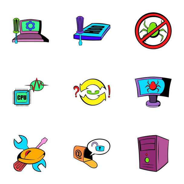 Computer virus icons set, cartoon style - Vector, Image