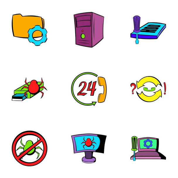 Virus danger icons set, cartoon style - Vector, Image