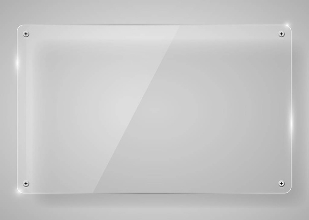 Realistic horizontal transparent glass frame with shadow. Modern background. - Vektor, kép