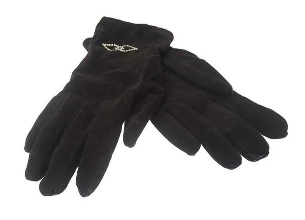 Female winter black gloves isolated on white background - Photo, Image