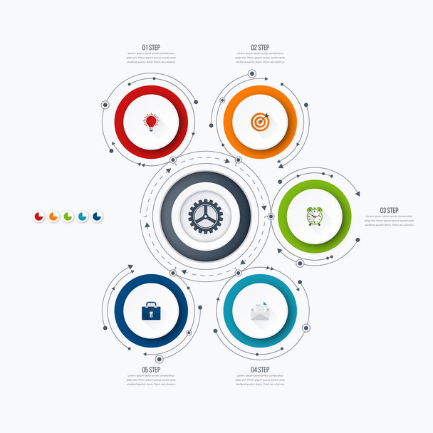 Infographics template 5 options with circle - Wektor, obraz