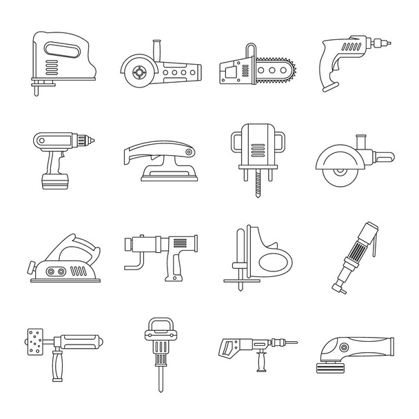 Electric tools icons set, outline style - Διάνυσμα, εικόνα