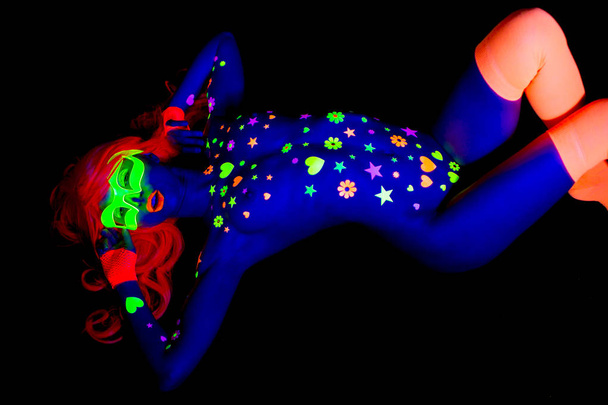 glow uv neon sexy disco female cyber doll - Photo, Image
