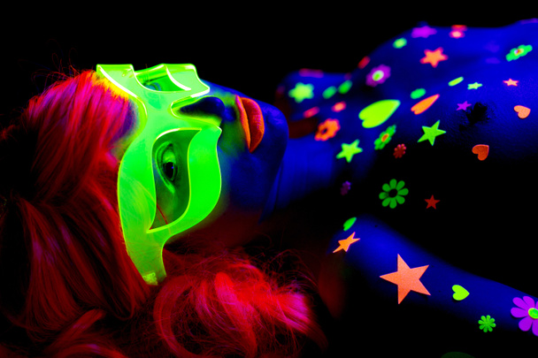 glow uv neon sexy disco female cyber doll - Photo, Image