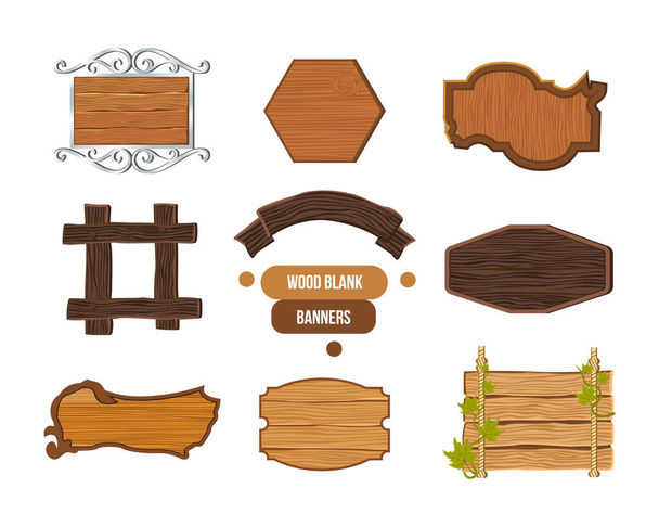 Wooden sign, various shapes, colors, textures of wood and metal. - Vector, Image