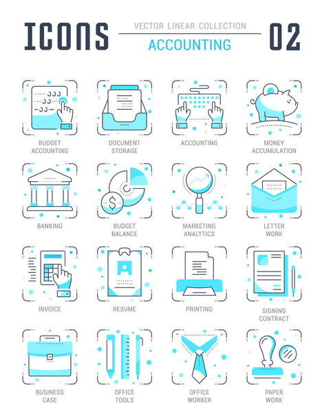 Set Vector Line Flat Icons of Accounting. - Vector, Image