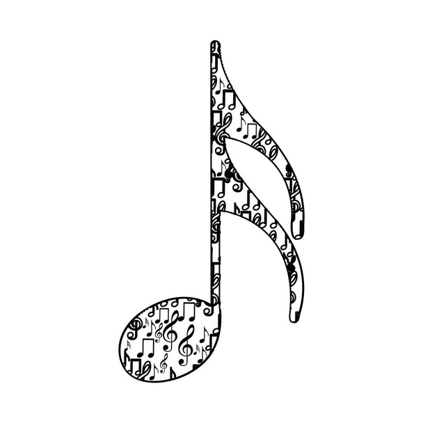 semiquaver Opmerking zwart-wit silhouet gevormd door muzieknoten - Vector, afbeelding