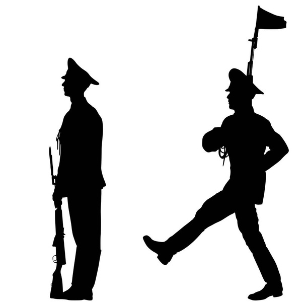 Black set silhouette soldier is marching with arms on parade - Vector, Image
