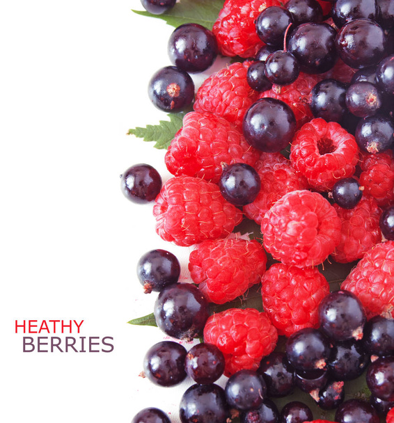 fresh currant berries and raspberries isolated on white background - Zdjęcie, obraz
