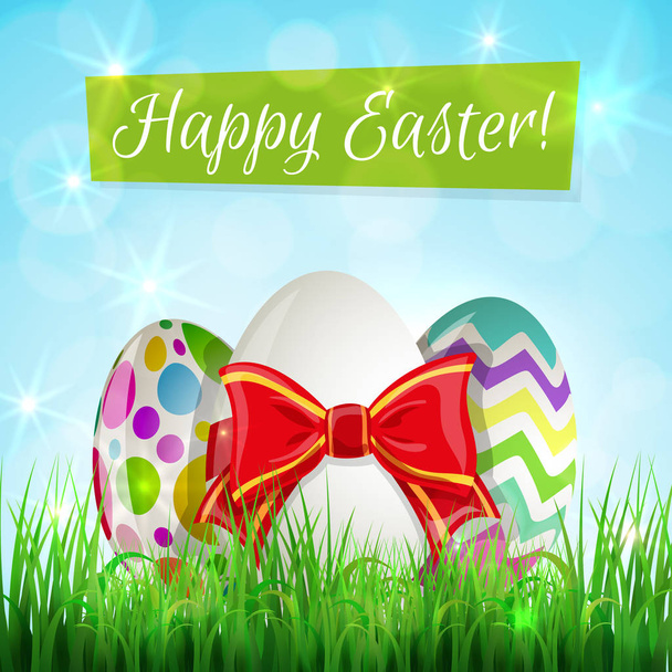 Easter eggs on grass - Διάνυσμα, εικόνα
