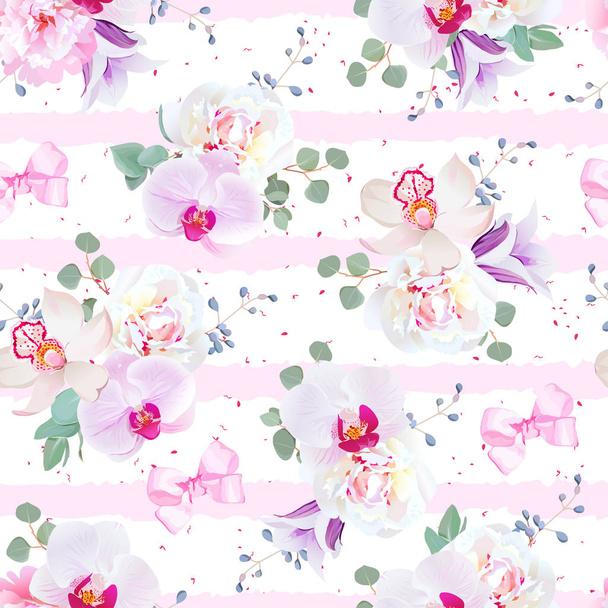 Delicate naadloze vector patroon in paars, roze en witte tinten - Vector, afbeelding