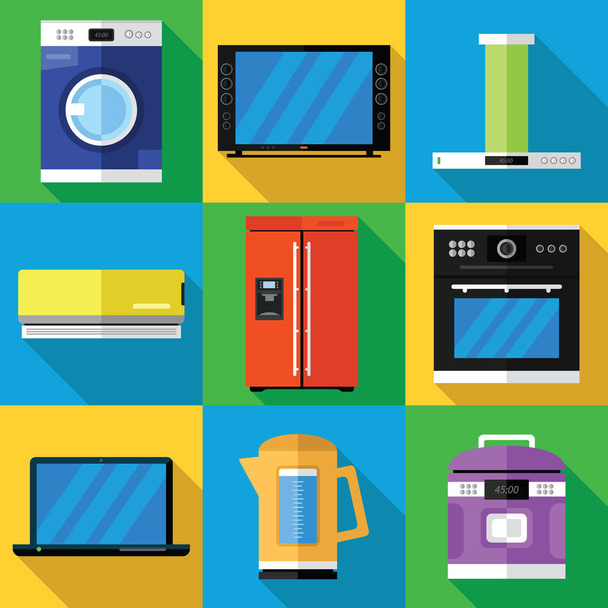 Symbole für Haushaltsgeräte in flachem Design - Vektor, Bild