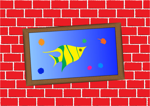 Photo frame on the red wall - Vector, afbeelding