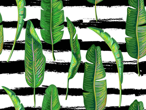 Zökkenőmentes trópusi minta banán zöld vector háttér. Tökéletes háttérképek, kitöltőmintáikat, pókháló oldal hátterek, felszíni textúrák, textil - Vektor, kép