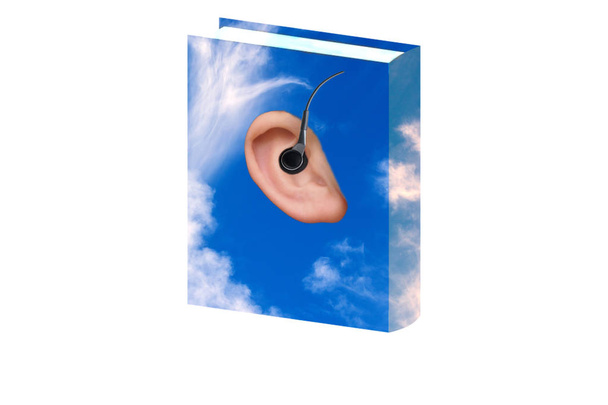 Ilustration Coudie van een beeld van de wolk met oor en koptelefoon.  - Foto, afbeelding
