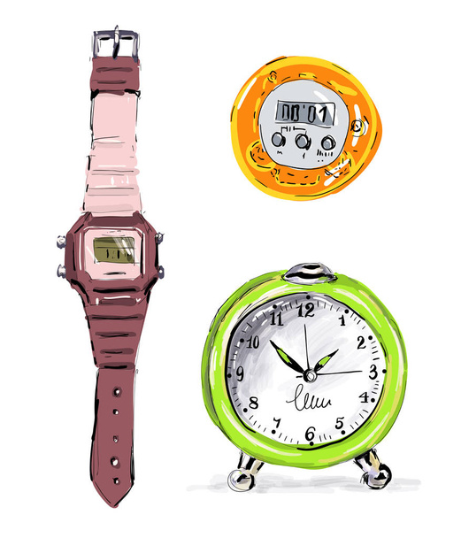 Watches in Doodle style - Vektor, kép