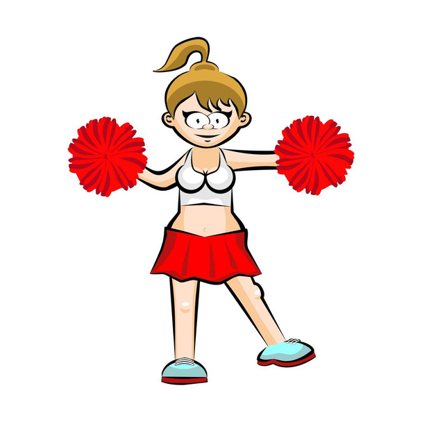 Engraçado Cheerleader desenhos animados Saia vermelha
 - Vetor, Imagem
