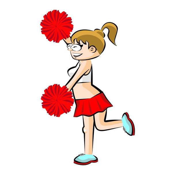 Funny cartoon roztleskávačka červená sukně - Vektor, obrázek