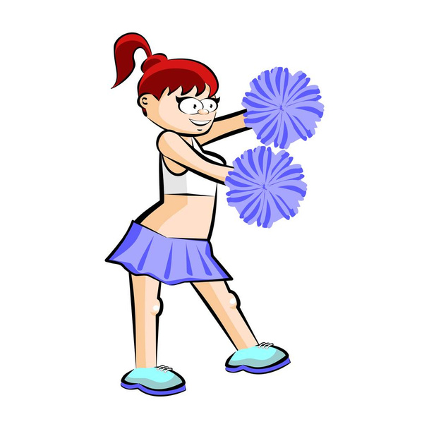 Cheerleaderka śmieszne kreskówka niebieski spódnica - Wektor, obraz