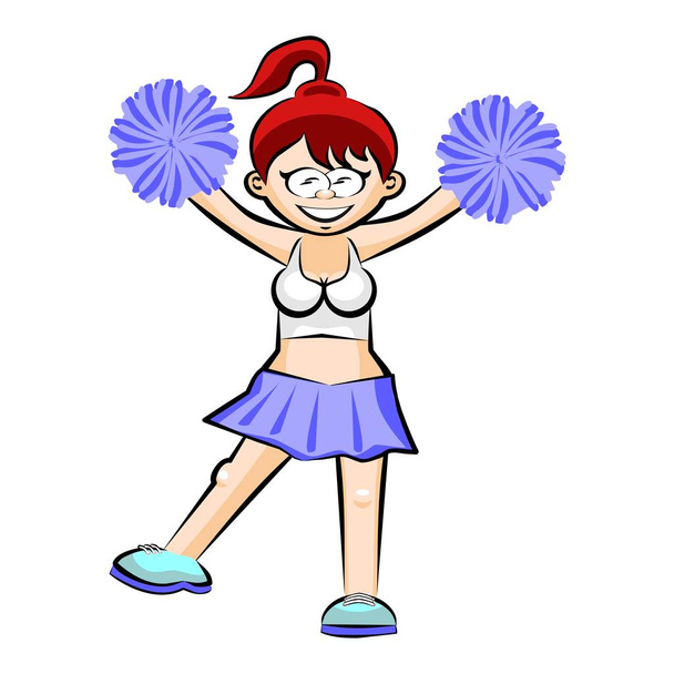 Engraçado Cheerleader desenhos animados saia azul
 - Vetor, Imagem