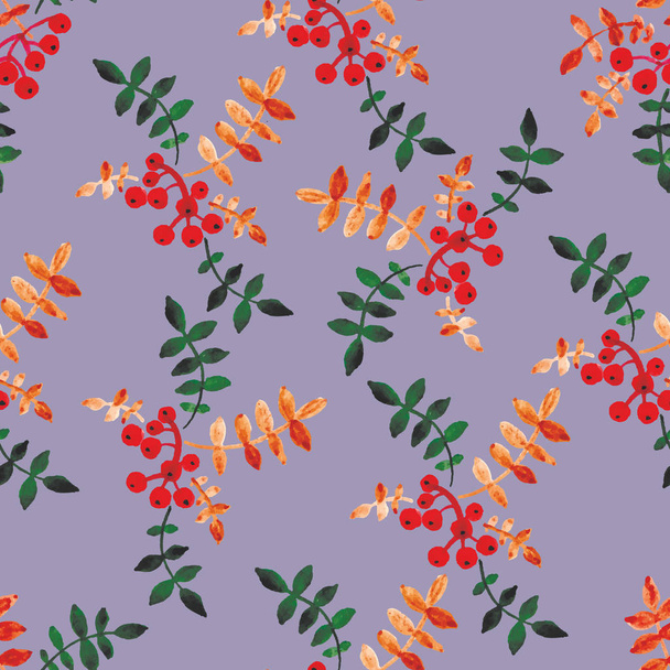 Watercolor seamless pattern with berries and leaves. - Vettoriali, immagini