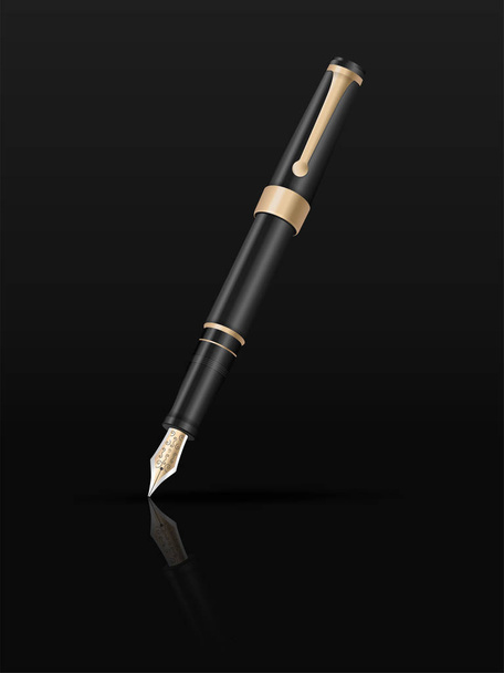 Fountain pen on black - Διάνυσμα, εικόνα