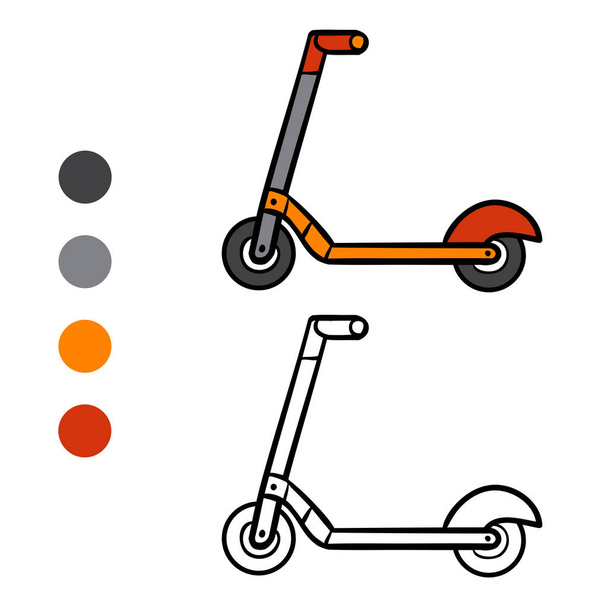 Kleurboek voor kinderen, Kick scooter - Vector, afbeelding