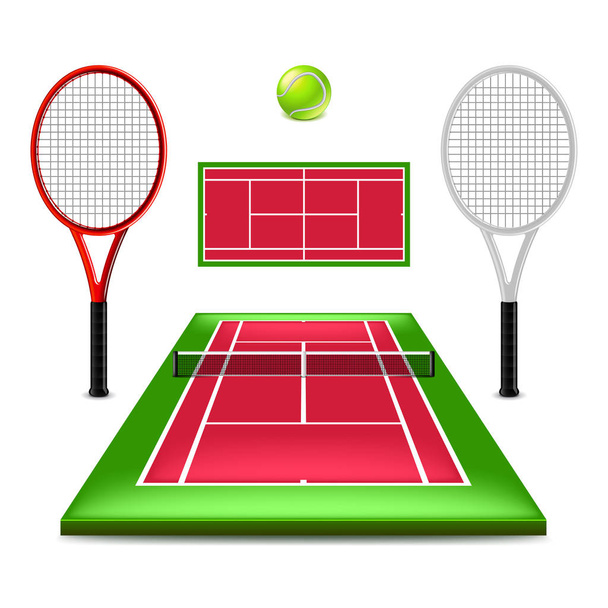 Tennisbaan ingesteld op geïsoleerde witte vector - Vector, afbeelding