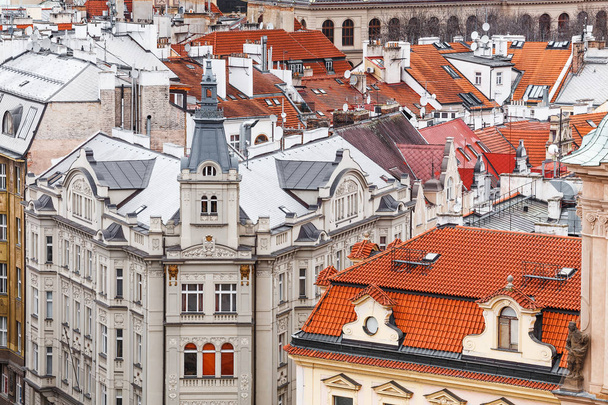 houses with red roof is a famous landmark of the Prague, aerial view from above - Φωτογραφία, εικόνα