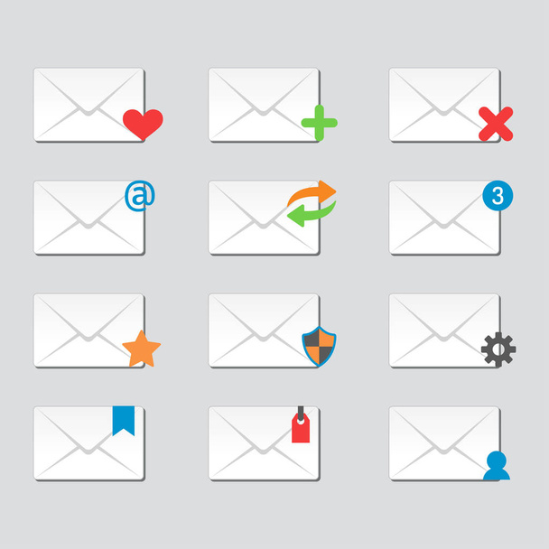 Email envelope cover icons communication and office correspondence blank cover address design paper empty card business writing message vector illustration. - ベクター画像