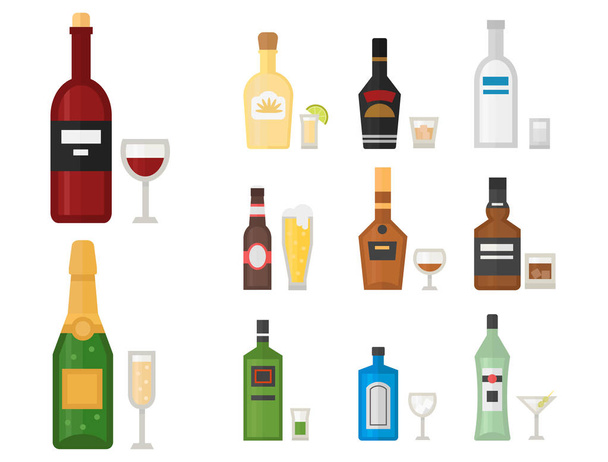 Alcol bevande bevande cocktail whisky bevanda bottiglia lager rinfresco contenitore e menu ubriaco concetto diverso bottiglia e bicchieri vettoriale illustrazione
. - Vettoriali, immagini