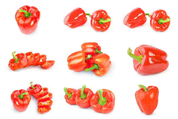 Collage of sweet peppers close-up isolated on white background - Photo, Image