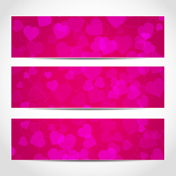 Banners with pink hearts on pink background Set Vector design for your cards, flyers, brochures, posters, banners etc. Vector holiday design - Vettoriali, immagini