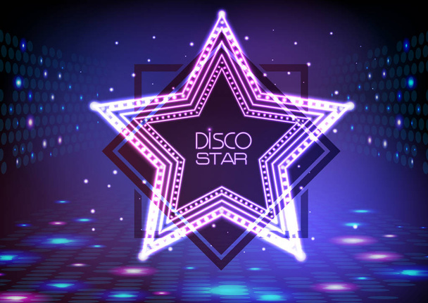 Neon sign disco star on night disco background - Vector, Image