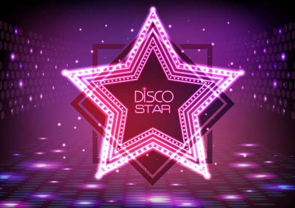 Neon sign disco star on night disco background - Vettoriali, immagini