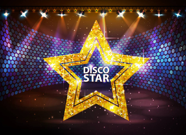 Silhouette of disco star sign on disco stage background - Vektor, Bild