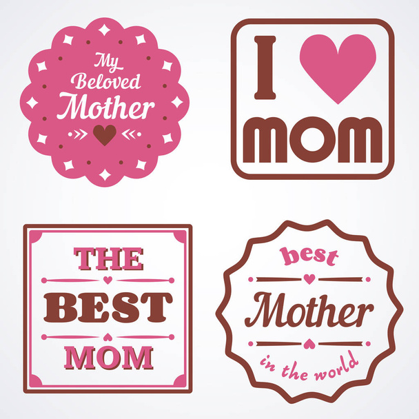 Happy Mothers Day Lettering Calligraphic Emblems and Badges Set. Vector Design Elements For Greeting Card and Other Print Templates. - Vector, Image