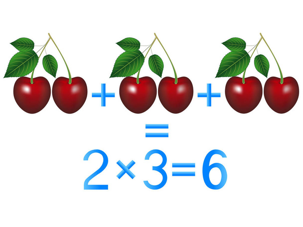 Educational games for children, multiplication action, example with cherries. - Vector, Image