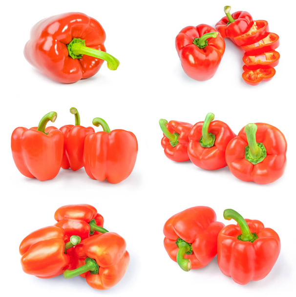 Conjunto de pimentas vermelhas doces em um caminho de recorte de fundo branco
 - Foto, Imagem