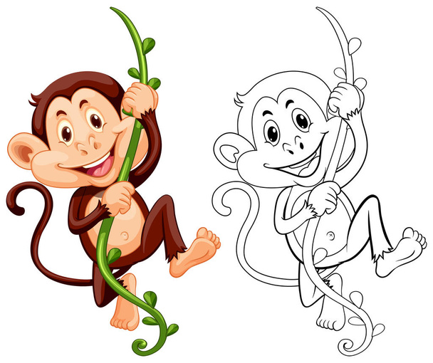 Σύνταξη ζώο μαϊμού στο αμπέλι - Διάνυσμα, εικόνα