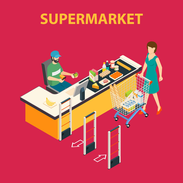 Winkelcentrum supermarkt samenstelling - Vector, afbeelding