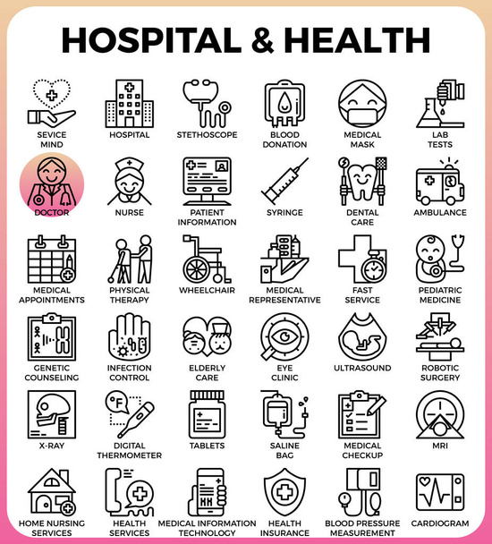 Iconos de concepto de hospital y salud
 - Vector, imagen