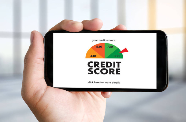 CREDIT SCORE (Businessman Checking Credit Score Online and Finan - Zdjęcie, obraz