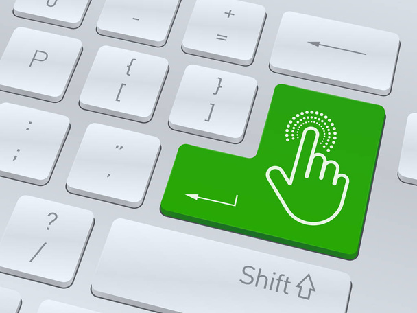 Hand click concept on button of white computer keyboard. - Vector, Image