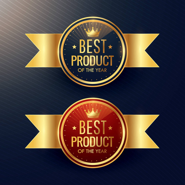 best product golden label and badge set with crown symbol - Vector, Image