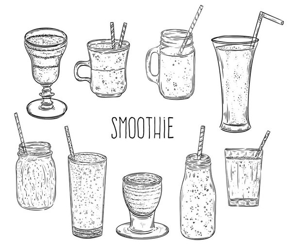 Smoothie-Set vorhanden. Gesunde Ernährung. isolierte Elemente. Handgezeichnete Vektorillustration im Skizzenstil - Vektor, Bild