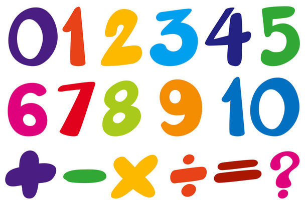 Font design for numbers and sign in colors - Vektor, obrázek