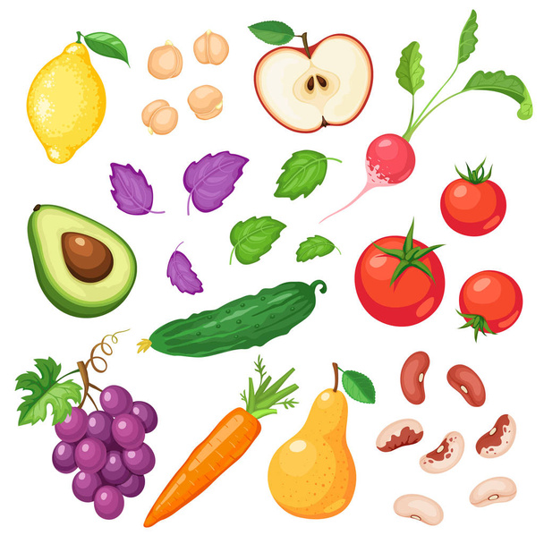 fresh vegetables and fruits - Vector, Image