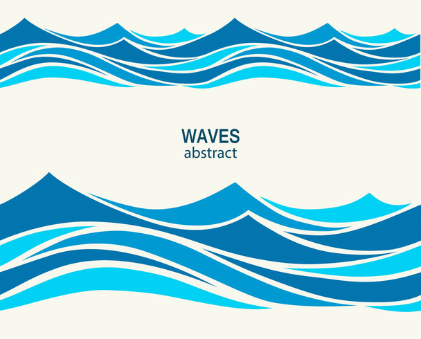 Marine seamless pattern with stylized blue waves on a light back - Vector, afbeelding