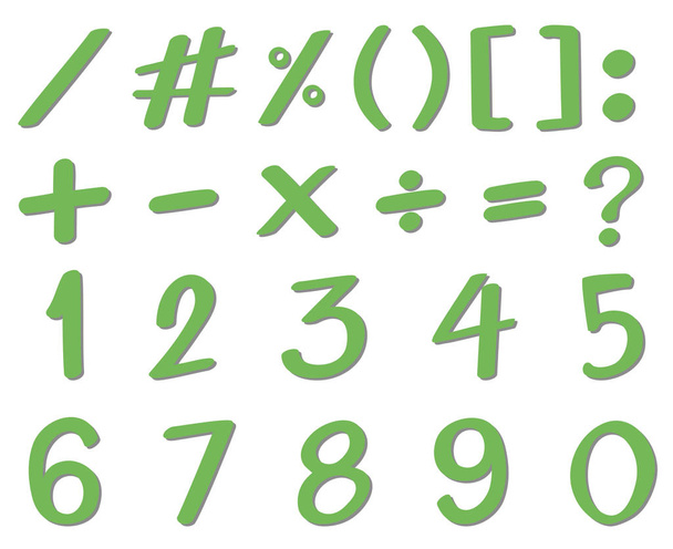 Green font design for numbers and signs - Vector, afbeelding